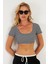 Kadın Siyah-Beyaz Çizgili Crop Bluz XL2022 2