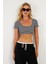 Kadın Siyah-Beyaz Çizgili Crop Bluz XL2022 3