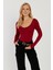 Kadın Bordo Ön Arka U Yaka Bluz LPP1265 4