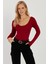 Kadın Bordo Ön Arka U Yaka Bluz LPP1265 5