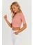 Kadın Pudra Kolları İncili Crop Bluz AYD298 3