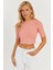 Kadın Pudra Kolları İncili Crop Bluz AYD298 4