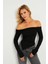 Kadın Siyah Madonna Yaka Crop Yılbaşı Bluz B5038 3