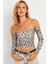 Kadın Taş Leopar Desenli Crop Bluz CG378 1