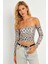 Kadın Taş Leopar Desenli Crop Bluz CG378 2