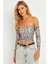 Kadın Taş Leopar Desenli Crop Bluz CG378 4