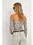 Kadın Taş Leopar Desenli Crop Bluz CG378 5