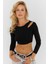 Kadın Siyah Pencereli Crop Bluz CG363 1