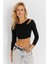 Kadın Siyah Pencereli Crop Bluz CG363 3