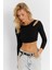 Kadın Siyah Pencereli Crop Bluz CG363 4