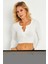 Kadın Beyaz Çıtçıtlı Crop Bluz CG379 5