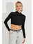Kadın Siyah Fermuarlı Crop Bluz MEN2020 1