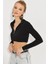 Kadın Siyah Fermuarlı Crop Bluz MEN2020 2
