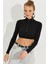 Kadın Siyah Fermuarlı Crop Bluz MEN2020 4