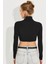 Kadın Siyah Fermuarlı Crop Bluz MEN2020 5