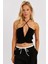 Kadın Siyah Drapeli Crop Bluz KED154 1