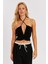 Kadın Siyah Drapeli Crop Bluz KED154 3