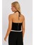 Kadın Siyah Drapeli Crop Bluz KED154 5