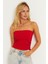 Kadın Kırmızı Straplez Triko Bluz YV240 3