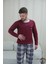 Bordo Ekose Desenli Düğmeli Uzun Kol Erkek Pijama Takımı 2