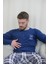 Mavi Ekose Desenli Düğmeli Uzun Kol Erkek Pijama Takımı 2
