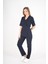 Lacivert Elegant Model Cerrahi Üniforma Belden Bağlamalı Scrubs Takım 1
