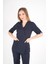 Lacivert Elegant Model Cerrahi Üniforma Belden Bağlamalı Scrubs Takım 5