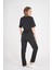 Siyah Elegant Model Cerrahi Üniforma Belden Bağlamalı Scrubs Takım 4