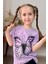 Kız Çocuk Kara Kalem Kelebek Baskılı Penye Lila T-Shirt Şortlu Takım 2