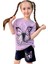 Kız Çocuk Kara Kalem Kelebek Baskılı Penye Lila T-Shirt Şortlu Takım 4
