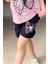 Kız Çocuk Kara Kalem Kelebek Baskılı Penye Pembe T-Shirt Şortlu Takım 3