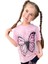 Kız Çocuk Kara Kalem Kelebek Baskılı Penye Pembe T-Shirt Şortlu Takım 5