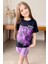 Kız Çocuk Wednesday Baskı Figürlü ve Yazı Baskılı Penye T-Shirt Lila Şortlu Takım 2