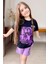 Kız Çocuk Wednesday Baskı Figürlü ve Yazı Baskılı Penye T-Shirt Lila Şortlu Takım 3