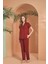 Kadın Bordo Önden Düğmeli Pijama Takımı 27069 1