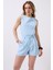 Pileli Yüksek Bel Bebe Mavi Şort 4