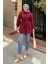 Bel Bağlamalı Omuz Vatkalı Gömlek Bordo 1