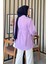 Bel Bağlamalı Omuz Vatkalı Gömlek Pamuk Polyester Düz Desen Kadınlar İçin Lila 4