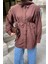 Bel Bağlamalı Omuz Vatkalı Gömlek Acı Kahverengi 4