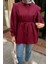 Bordo Bel Bağlamalı Omuz Vatkalı Gömlek Uzun Kol Pamuk Polyester Düz Desen Kadın 4