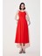 V Yaka Poplin Askılı Kırmızı Midi Elbise F7075AX25SM 1