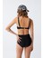 Kadın Siyah Pedli Kare Yaka Yüksek Bel Bikini Takımı 5