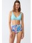 Kadın Pedli Üst Tropik Desenli Yüksek Bel Bikini Takımı - Buz Mavisi 2