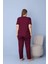 Kadın Büyük Beden Mürdüm Kısa Kollu Dublin Kumaş Pijama Takımı – 5425 3