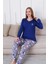 Çiçek Desenli Kadın Pijama Takımı - V Yaka Bamboo Likralı Viskon Uzun Kollu 2837UY 3