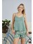 Kadın Yeşil Milan Kumaş Ip Askılı Şortlu Pijama Takımı – 7624 1