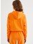 Turuncu Kapüşonlu Pamuklu Regular Fit Kadın Sweatshirt Enjoy Cropped Hoodıe 4