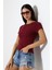 Ribana Kumaş Kayık Yaka Kısa Kol Basic Kadın T-Shirt 21996 Bordo 3