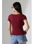 Ribana Kumaş Kayık Yaka Kısa Kol Basic Kadın T-Shirt 21996 Bordo 4