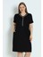 Kadın Büyük Beden Siyah Kısa Kollu Cepli Taş Detaylı Likralı Elbise 1